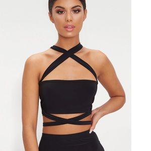 BLACK LACE UP BANDEAU